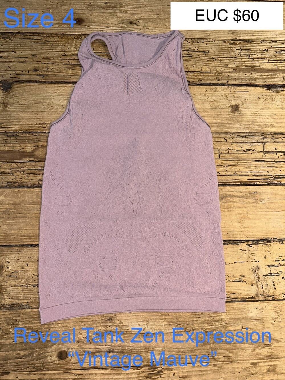 Lululemon Womens Size 4 Vintage Mauve Reveal Tank Zen Expression